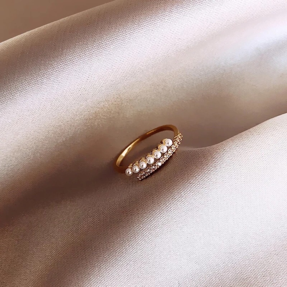 ✨NEW✨Geometric pearl and crystal rings with adjustable size for women - Picture 2 of 4